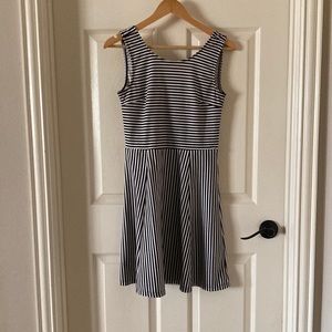 h&m striped skater dress H&M Divided Womens Navy & White Striped Skater Dress Size 8 Short Sleeve Casual